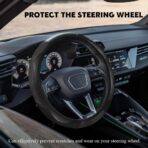 Car Steering Wheel Cover, 15 Inch Carbon Fiber Leather Stitching Color Steering Wheel Protector, Anti-Slip Elastic Breathable Steering Wheel Cover for Most Vehicles (Black) - Image 5