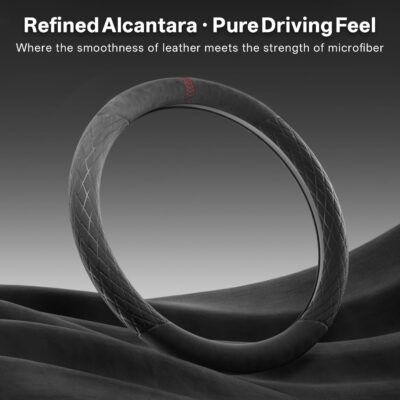 Alcantara Luxury Steering Wheel Cover 14.5" to 15" Fit - Anti-Slip Comfort Grip, Durable Soft Suede-Feel Luxury Material for Men Drivers | Fits Sports Cars, Luxury Cars, Sedans, SUVs and EV - Image 2