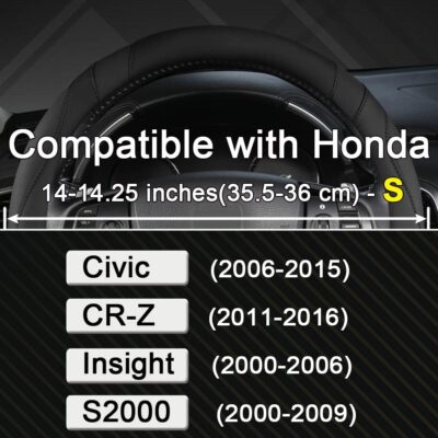 West Llama Customized Auto Car Steering Wheel Cover for Honda Civic, CR-Z, Insight, S2000, 14" - 14.25" (Black-Small Size) - Image 2