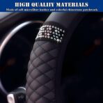 Soft Leather Car Steering Wheel Cover, Universal 15 Inch Colorful Rhinestones Anti-Slip Elastic Steering Wheel Covers for Most Cars, Sparkly Crystal Diamond for Women Girls (Black) - Image 2
