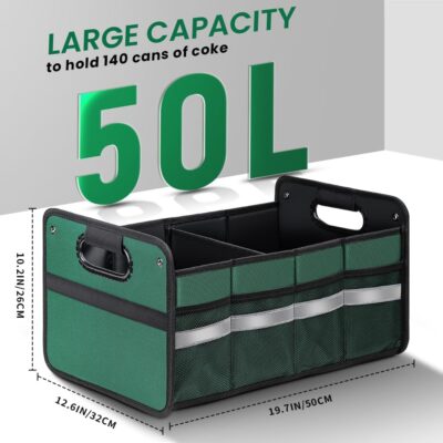 Car Trunk Organizer, Car Storage Organizer, Collapsible Multi Compartment for Car, Suv, Sedan, Truck, 100L, Extra Larger (Green, 50L) - Image 2
