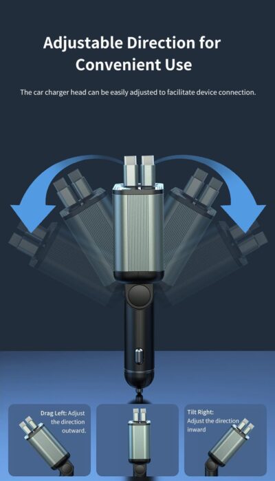 3 in 1 Retractable Car Charger Adapter & FM Transmitter Bluetooth Mp3 Player- Max 65W + 18W with 2 PD Fast Charging,2 Retractable Cables & USB-A Music Playback for iPhone,iPad,Samsung,Pixel - Image 5