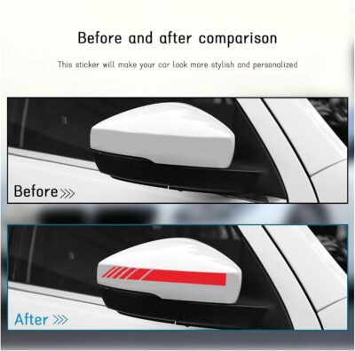 Kewucn 2PCS Car Rear View Mirror Stickers, Waterproof Auto Side Rearview Mirrors Decal Stripes, Universal Anti-Collision Striped Automotive Warning Stripes for Most Vehicles (Red) - Image 5