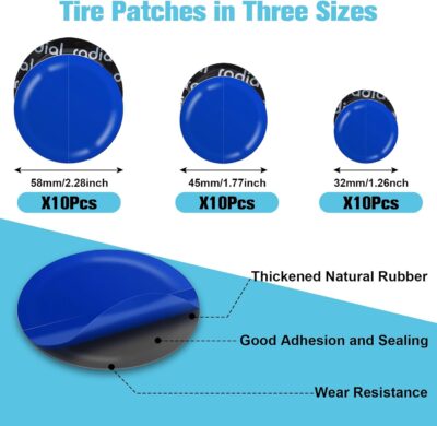 Wayona 35Pcs Tire Repair Patch Kit Heavy Duty, Tire Patches 32/45/58mm Tire Repair Tools with 40mm Tire Buffing Wheel Tire Patch Roller Inner Liner Scraper for Car Tire Grinding Bike Motorcycle Wheel - Image 3