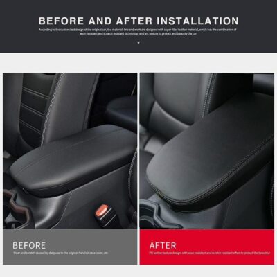 INTGET Center Console Armrest Cover for 2025 Toyota RAV4 Accessories 2024 2023 2022 2021 2020 2019 Leather Middle Console Lid Cover Pad Protector Elbow Arm Rest Covering Car(Black) - Image 2