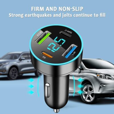 4 Ports Fast Car Charger,[Upgrade Voltmeter Display] PD+QC3.0+USB C Car Charger for 12-24V Cigarette Lighter Plug,Car Phone Charger Compatible with iPhone/Android/Samsung/iPad (QC3.0+Type-C+PD+2.4A) - Image 6