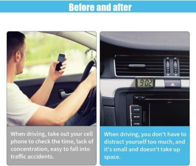 Small Electronic Dashboard Car Time Clock Self-Adhesive Mini Car Electronic Clock, Simple Car Accessories LCD Screen Home Digital Display Clock with Stand for Car, Office (Black) - Image 4