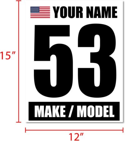 MC MOTOPARTS Magnetic Racing Number - Custom Track Day & Autocross Magnetic Vinyl Decal - Name, Make, Model, Flag - 2 Pieces | Black Words on White Background | 12" x 15" Inch - Image 4