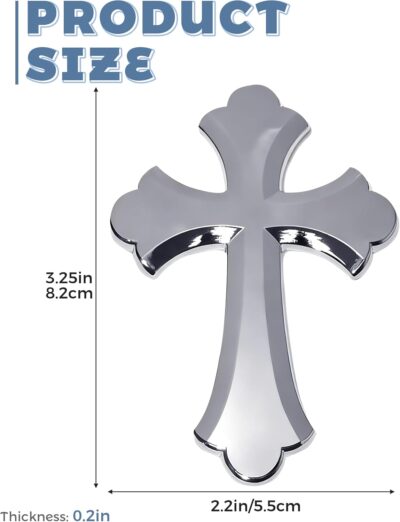 Car Stickers,3.25" x 2.2" 3D Cross Automotive Decal,Car Accessories Jesus Christian Metal Cross Cars Emblem,Self Adhesive Automotive Exterior Accessories,Applicable to All Vehicles (Sliver) - Image 2