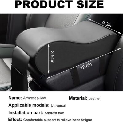 Car Armrest Cushion, Soft Memory Foam Auto Armrest Pillow with Storage Bag, Leather Center Console Arm Rest Padded Cushion with Phone Holder, Universal Car Accessories (Black) - Image 2