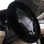 Fluffy Wool Sheepskin Fuzzy Black Car Steering Wheel Cover for Universal Auto Steering Wheel 14 1/2-15 1/2inch, Anti-Slip, Soft Plush, Comforting and Luxurious, Soft Texture (Black) - Image 4