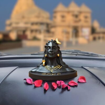 Lord Adiyogi Statue with Golden Detailing for Car Dashboard Home Office Decor Black Resin Lord Mahadev Shiv Dhyana Mudra Black Sculpture Showpiece Idol Murti for Mandir/Temple (Big) - Image 3