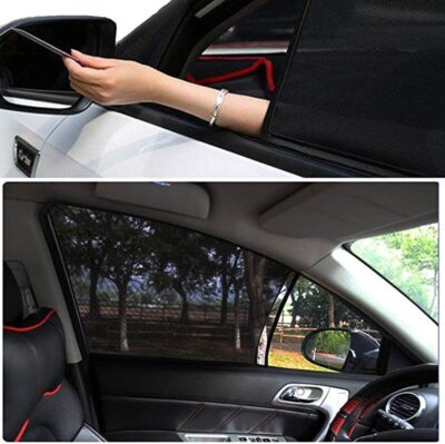 Car Front Window Sun Shade - 2 Pack Breathable Mesh Side Window Shade Sunshade UV Protection for Driver Family Pet on Front seat, Curtain with Two Holes to See Rearview Mirror, Size M - Image 3