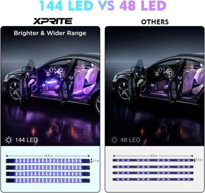 Xprite Upgraded 144LED RGB Interior Car Lights with Smart App Control/Wireless Remote Control, Music Sync Mode, DIY Mode and Multiple Scene Options, Universal for Cars Truck ATV UTV(4pcs) - Image 4