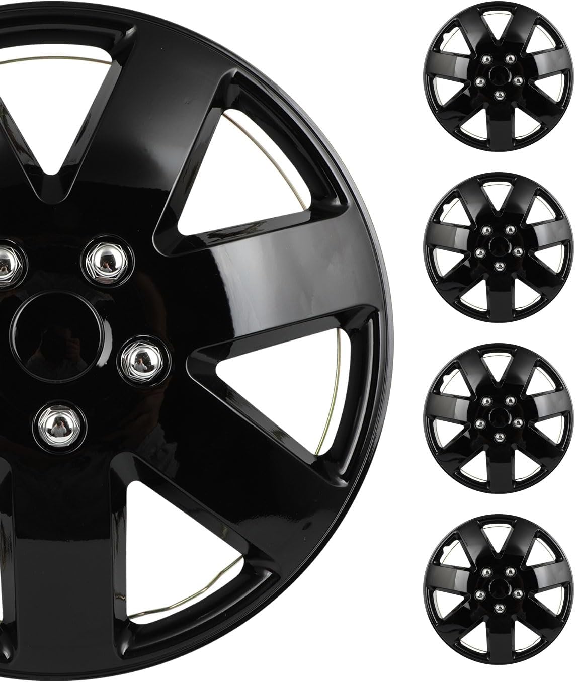 61vD5aZGIGL._AC_SL1500_.jpg SCITOO 16 Inch Black hubcaps, universally Adaptable to Cars, Trucks, SUVs, Simple to Mount, Elegant Design, rustproof Wheel Rim Cover Set of 4 - Image 1