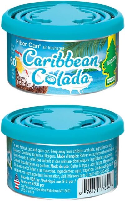 LITTLE TREES Car Air Freshener | Fiber Can Provides Long Lasting Scent for Auto or Home | Recycled Fiber | Caribbean Colada, 4 Air Fresheners - Image 3