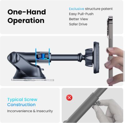 APPS2Car Magnetic Phone Mount for Car, Dashboard & Windshield Suction Cup Holder with Telescopic Arm, Requires Metal Plate (Included), Universal Fit for iPhone & Android Smartphones - Image 6