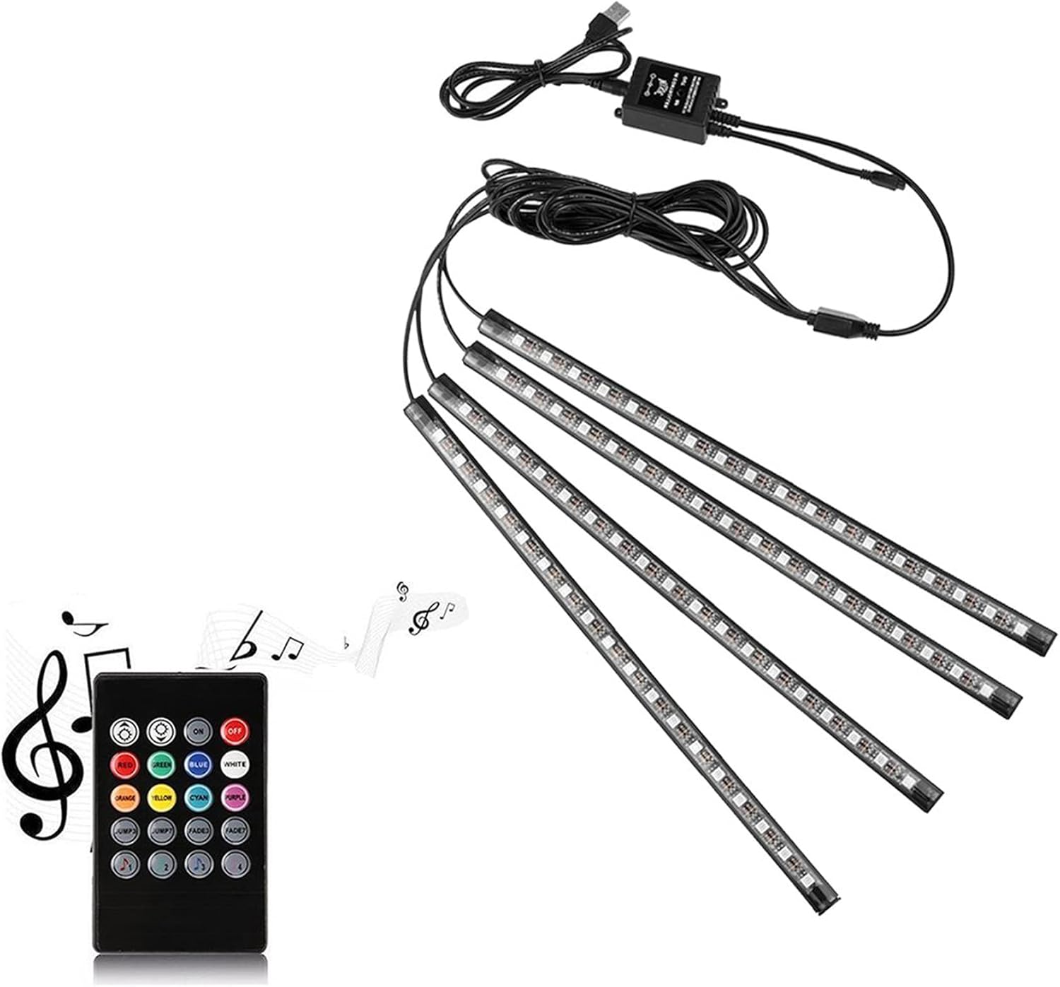 61vOR9fk3dL._AC_SL1500_.jpg Car LED Strip Light, Uniwit 4 Pcs Multicolor Music Car Interior Atmosphere Lights for Car TV Home with Sound Active Function,Remote Control and Smart USB Port (48 LED-USB Port) - Image 1