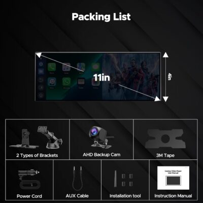 Volam 11'' Wireless Carplay Screen for Car Built-in Net-Flix YouTube Apps, Portable Touchscreen Car Stereo with Android Auto, Backup Camera, OTA Updates, Bluetooth, Voice Control, GPS Navigation,FM - Image 8