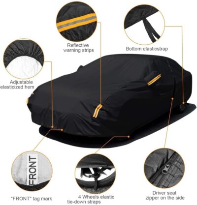 NEVERLAND Sedan Car Cover Waterproof Heavy Duty All Weather Protection Snow Anti-UV Windproof Outdoor Full Car Cover Fit for Automobiles BMW/Mercedes-Benz/Honda（for Car Size:183''L x 70''W x 59''H） - Image 5