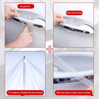 4PCS Carbon Fiber Car Door Handle Protectors, Universal Anti-Scratch Guard Stickers Fit Most Cars - Image 4