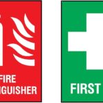First Aid Fire Extinguisher Inside Vinyl Sticker Decals – Set of 2, 4-Inch Emergency Safety Kit Labels for Cars, Offices, and Toolboxes