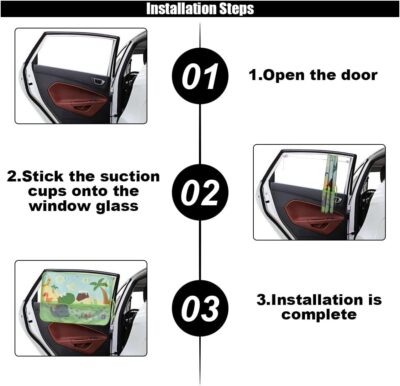 Car Window Shade for Baby, Blackout Car Window Curtain with Storage Pockets & 7 Suction Cups, Cartoon Pattern Cars Side Window Sun Shade Cover for Sun/Heat/UV Rays Protection (Green-Dinosaurs) - Image 6