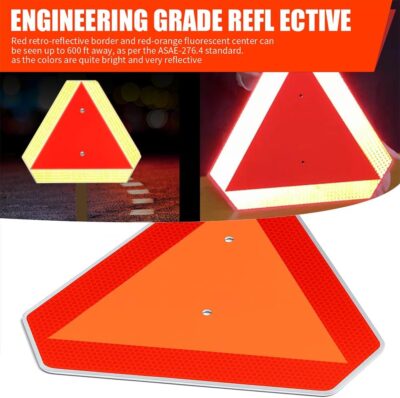 Slow Moving Vehicle Sign,Slow Moving Vehicle Triangle Sign,Aluminum 14"x16"3M Reflective for Golf Cart - Image 2