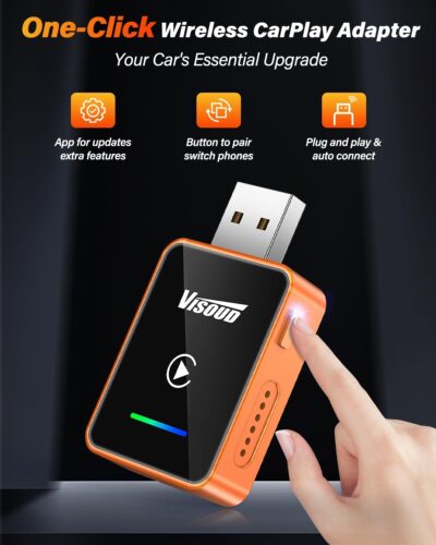 2026 Wireless CarPlay & Android Auto Adapter, One-Click Switch, 3s Auto Reconnect, A9 Chip, Bluetooth 6.0, 5.8GHz WiFi, Plug & Play, with USB-C & Right-Angle Cables - Image 2