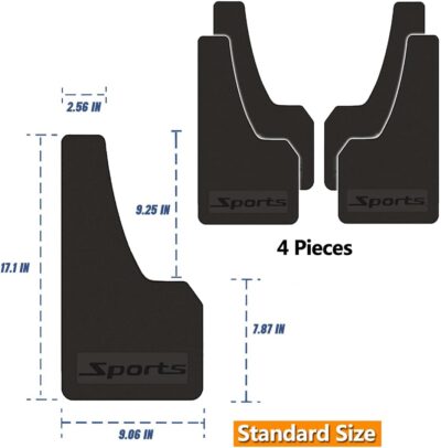 KEYOOG 4 Pcs Standard Size Universal Automobile Mud Flap, Splash Guard, Fit for Sedan, SUVs, MPV (Not Fits to Full-Size SUVs), Soft Mud Guard of Sediment Resistant, Size 17.1 in/9.06 in/0.2 in (Sports - Image 7