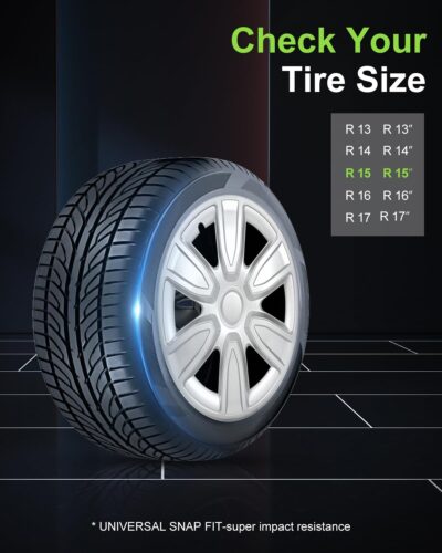 SCITOO Silver 15 inch Hubcaps Universal Wheel Covers Easy Installation, PP Material, Set of 4 for Cars Fits for All Models - Image 4