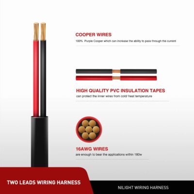 Nilight 2PCS 16 AWG 10 Feet Wiring Harness Extension Kit for LED Work Light Bar Led Pods Off Road Lights Driving Fog Light Boat Lighting, 2 Years Warranty,black - Image 3