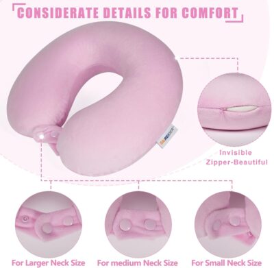 SAIREIDER Travel Neck Pillow 100% Pure Memory Foam Airplane Pillow for Head Support,Soft Adjustable Pillow for Plane, Car & Home Recliner (Pink) - Image 5