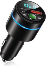 FM Transmitter for Car Bluetooth 5.3, [All-Metal] PD 30W & QC3.0 18W Fast Car Charger, Wireless FM Radio Kit Bluetooth Car Adapter, Noise Cancelling Hands-Free Call, Blue Light - Black