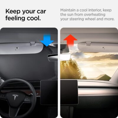 Spigen Front Windshield Sunshade for All Tesla Model Y & 3 | Dual Layered Protection Car Accessories for Model Y Juniper and Model 3 Highland | Gift for Tesla Owner - Image 4