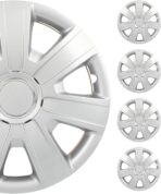 SCITOO Long-Lasting 14" Silver Hubcaps, fits Multiple Models, Stylish & Rust-Resistant, 14 inch Hub Caps Set of 4 Wheel Covers with Universal Snap-On Retention Rings