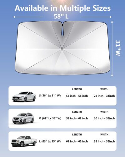 Foldable Windshield Sun Shade Umbrella Reflective Car Window Cover with Bendable Handle, Heat Blocker for SUV, Truck, Sedan Ideal Gifts for Men & Women - Image 5