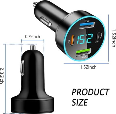 4-Port USB Car Charger,Car Charger Adapter with Blue LED,PD+QC3.0+Type C Ports Car Charger Adapter for Car Truck SUV Compatible with iPhone/Android (QC3.0+PD+2.4A+Type-C) - Image 2