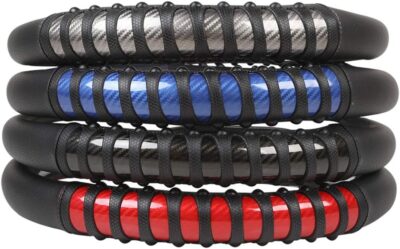 West Llama Microfiber Leather Car Steering Wheel Cover for Men Women,Universal Fit 14.5-15 inch(Leather Nails-Gray+Black-Standard Size) - Image 8