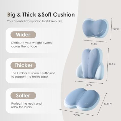 FLORICH 3 PCS Seat Cushion for Carseat Lumbar Support Pillow Car Neck Headrest Pillows Ultrathick Memory Foam Seat Pads Pressure Relief Back Cushion for Office Chair(Blue) - Image 9