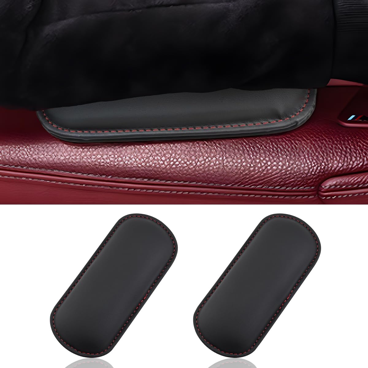 61x6tuAbwL._AC_SL1200_.jpg 2PCS Car Elbow Pads, Memory Foam Car Center Console Cushion Pad for Knee Leg Elbow, Soft Leather Car Door Armrest Pad for Comfortable Support, Universal Arm Rest Pillow for Most Vehicles (Black) - Image 1