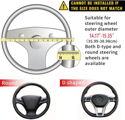 15 inch Car Steering Wheel Cover, Carbon Fiber Microfiber PU Leather Elastic Steering Wheel Protector for Men Women, Anti-Slip Breathable Car Interior Accessories (Black) - Image 3