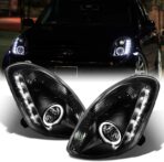 ACANII - For [Halogen Model] 2003-2004 Infiniti G35 G35X Sedan LED DRL Halo Black Housing Projector Headlight Headlamp