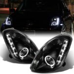 ACANII - For [Halogen Model] 2003-2004 Infiniti G35 G35X Sedan LED DRL Halo Black Housing Projector Headlight Headlamp
