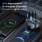 Bluetooth 5.3 Car Adapter FM Transmitter, 42W (PD30W & 12W) USB C Car Charger Wireless Radio Receiver, Hands-Free Calling MP3 Audio Player Cars Kit, Light Switch & Fast Charging & Deep Bass (Black) - Image 3