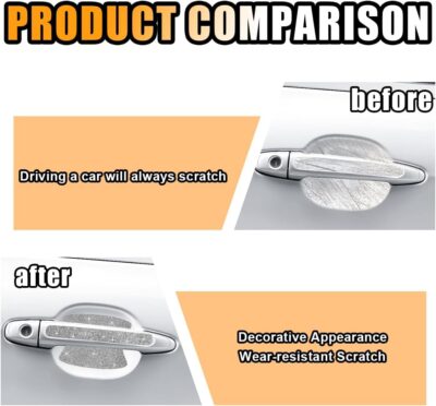 Bling Car Door Handle Protector, Bling Auto Doors Handles Sticker Anti-Scratch, Universal Car Door Handle Protective Cover, Shiny Rhinestone Auto Decor Accessories for Women (White) - Image 3