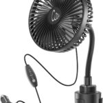 12V Car fan, 3-Speed Portable Vehicle Fan for Front Seat, Cigarette Lighter Powered with Car Charger, Mounted in Cup Holder, 360° Rotation, Car Necessities for Dog/SUV/RV/Truck/Van