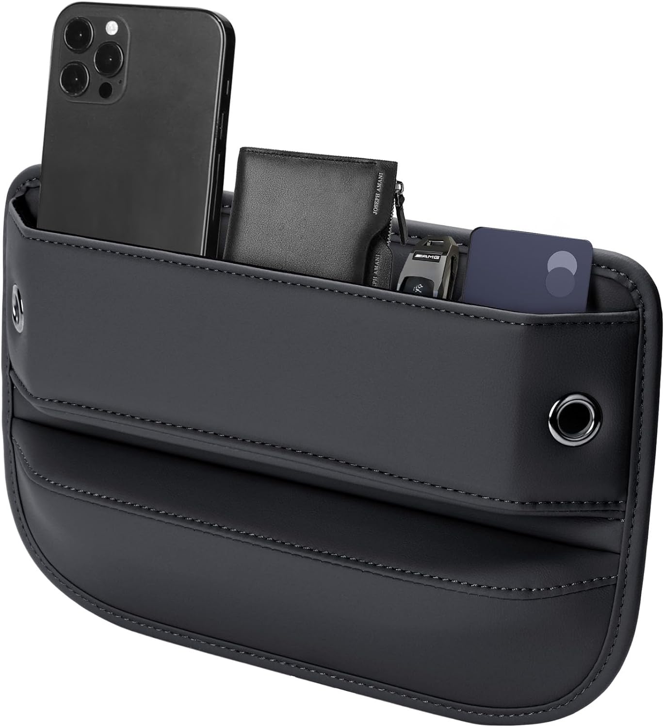 61xSnVADidL._AC_SL1500_.jpg Premium Leather Car Seat Gap Filler Organizer (0.2”-1.2" Gaps), Clever Gifts for Car SUV Truck Owners (Black, 1 Pack) - Image 1