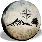 Nature Mountain Compass Spare Tire Cover Wheel Protectors Weatherproof Universal for Trailer Rv SUV Truck Camper Travel Trailer 14" 15" 16" 17"