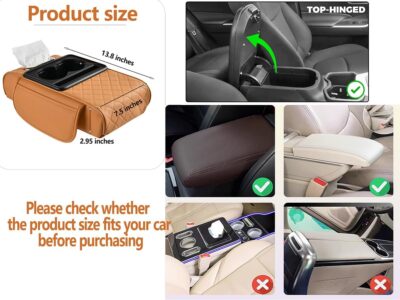 Car Armrest Cushion,5-in-1 Center Console Cover with 2 Storage Bags Cup Holder, Tissue Box Slot, Phone Slot for Sedans, Car Accessories Interior Organizers (Black) - Image 3